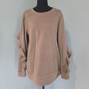 Women's Tan Ruffle Sleeve Top